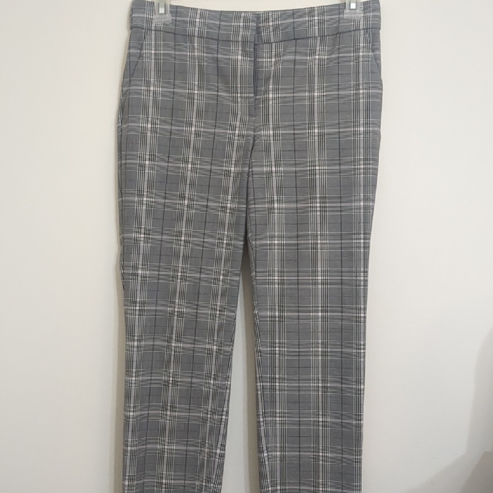 LOFT Gray Straight Leg Pants 4 Pockets Windowpane Pattern Sz 6